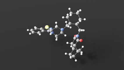 lurasidone molecular structure, antipsychotic medication, ball and stick 3d model, structural chemical formula with colored atoms