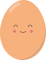 cute cartoon illustration of brown egg with smiley face. sticker kawaii egg. easter adorable egg isolated on transparent background