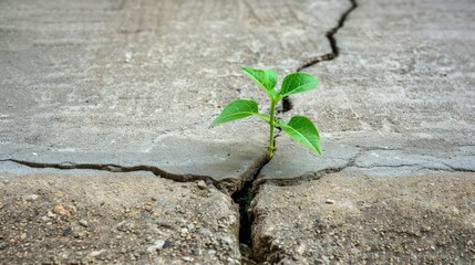 a small plant growing through a crack in concrete, symbolizing resilience and the ability to overcome adversity