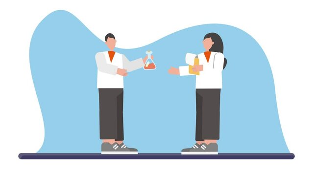 Animated video. Concept of experiment in chemistry laboratory. Full length animation illustration. High quality 4k footage. 