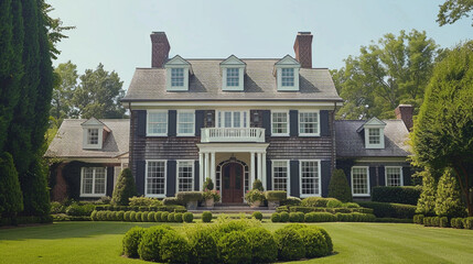 A classic Cape Cod-style home with shingles and a well-manicured front yard.