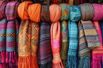 A vast assortment of vibrant wraps available at the bazaar.