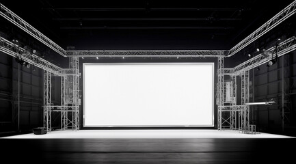 Truss system with a blank white screen and light system, The equipment of a stage show - obrazy, fototapety, plakaty