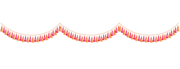 Retro vintage watercolor tassel garland. Colorful decorative pink border. - 740792411