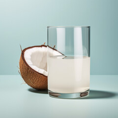 Coconut water, a refreshing drink found within the confines of a cracked coconut, accompanied by its white flesh. Generative AI.