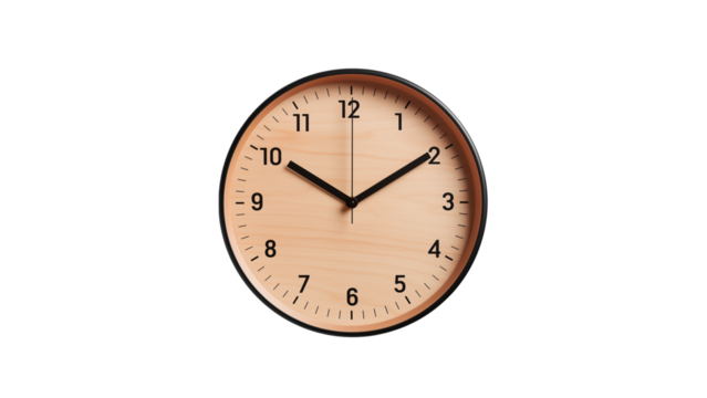 Isolated round wall clock cut out. Classic brown wall clock on transparent background