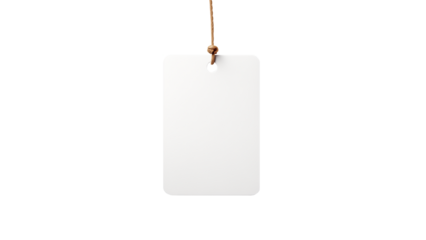 White price tag with rope cut out. Isolated white sale price label on transparent background