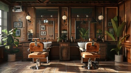 Luxury vintage style barber salon studio contemporary concept. AI generated image