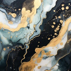 Luxurious marble texture with blue and gold veins, a rich and elegant background.