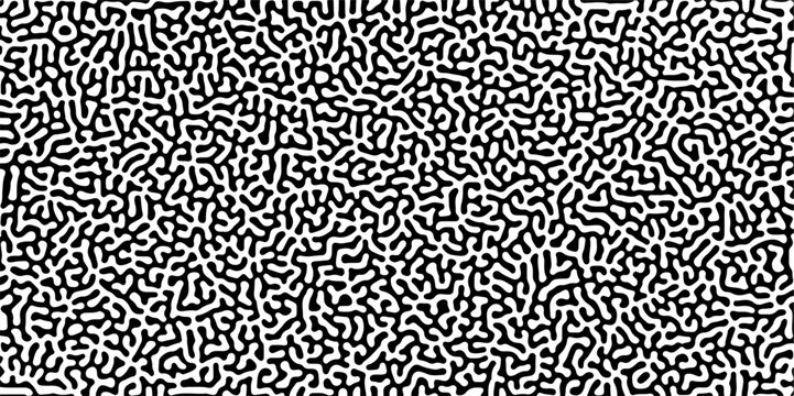 Abstract truing organic wallpaper Turing reaction diffusion monochrome seamless pattern with chaotic motion.generative algorithm psychedelic background. Reaction-diffusion or truing pattern formation.