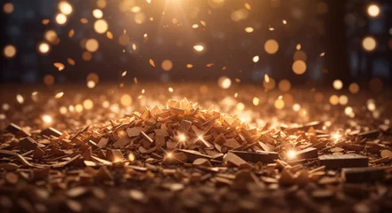 Selbstklebende Fototapete Brennholz Textur Wood chips scattered across the ground