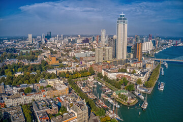 Fototapeta na wymiar Aerial View of Rotterdam, South Holland, Netherlands during early Autumn