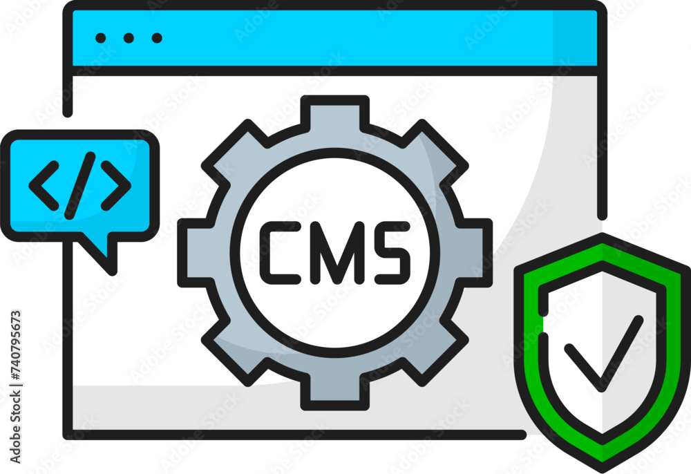 Poster security. cms. content management system icon, internet website content security symbol, blog web in