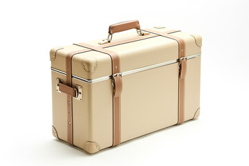 vintage beige suitcase isolated on white background