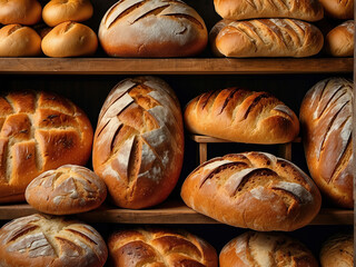 Many mixed breads and rolls shot from above. - obrazy, fototapety, plakaty