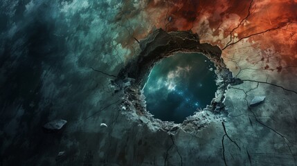 Obraz na płótnie Canvas Cosmic Breakthrough - Space Through the Cracked Wall