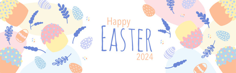 Easter horizontal banner with an inscription. Hand drawn print design