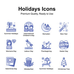 Pack of holidays and festival icons set, ready to use vectors