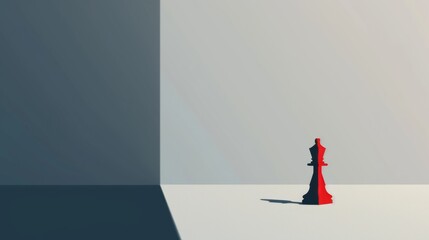 Solitude of Strategy - Red Chess Piece Shadow