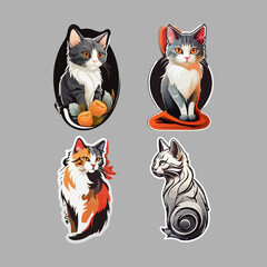 Cute cat sticker bundle set. Realistic colorful cat sticker set. 