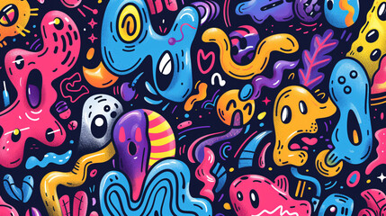 Adorable Abstract Shapes Doodle Design. 
