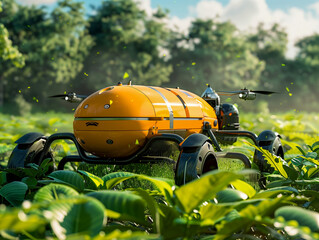 autonomous agricultural robot traverses lush green farming field