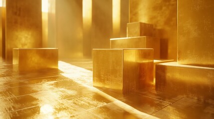 3D golden boxes on a golden background.