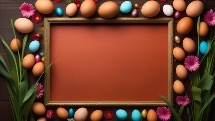 Fototapeta na wymiar Easter frame with chicken eggs. free space for text