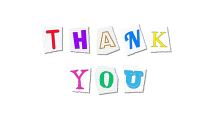 png thank you colorful magazine and newspaper letter cutout on transparent background, isolated design element