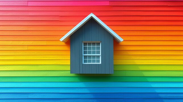 House model on rainbow background.