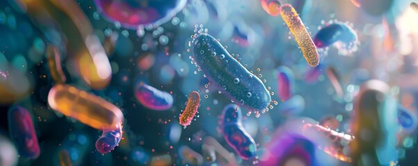 Vivid Microbiology - Colorful Bacteria Illustration - obrazy, fototapety, plakaty