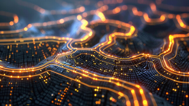 Quantum computing visualized as glowing circuits in an artificial intelligence matrix