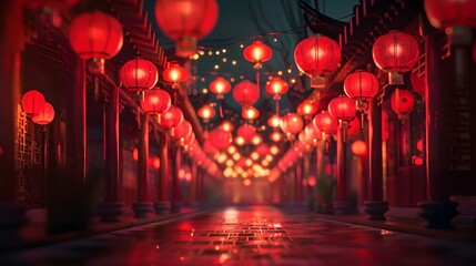 Chinese red lantern in the night of Chinese New Year of happiness
