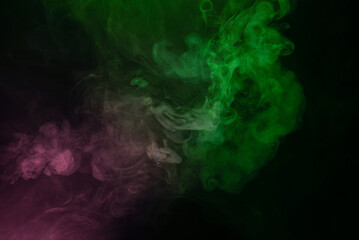 Green and pink steam on a black background.