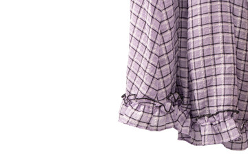 Violet dress frills isolated on white background. Checkered dress.