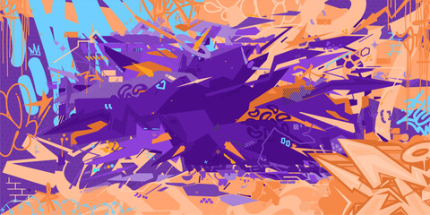 Trendy Peach Fuzz Abstract Cyberpunk Urban Style Hiphop Graffiti Street Art Vector Background © Anton Kustsinski