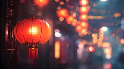Chinese red lantern in the night of Chinese New Year of happiness

