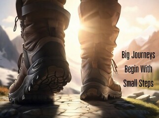 Boot on the trail with the text: Big Journeys Begin With Small Steps