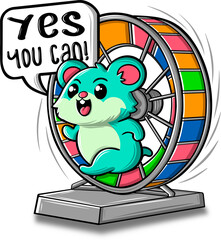Cartoon hamster running on a ferris wheel. Motivational illustration.