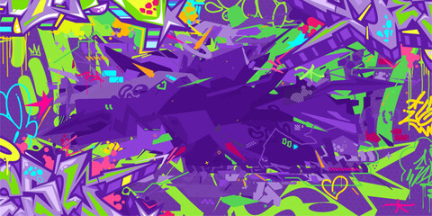 Naklejka premium Trendy Abstract Colorful Urban Hip-Hop Graffiti Street Art Style Vector Background