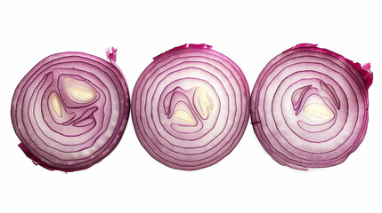 slices of red onion isolated on a white background