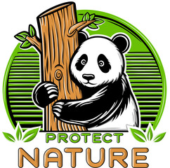Panda bear illustration with protect nature quote. - 740801286