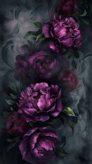 Painting of Purple Flowers on Black Background