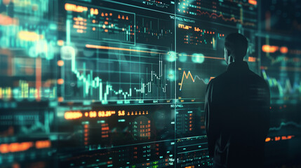 High tech and finance blend featuring Bitcoin and stock market in a modern layout