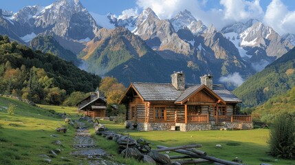 Fototapeta na wymiar Beautiful walley in Caucasus mountains in Upper Svaneti,
