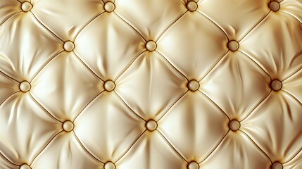 gold leather upholstery. Close-up texture of genuine leather with white rhombic stitching. Luxury background. Sofa close up.