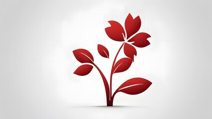 Minimalist Red Leaf Plant Illustration on Gradient Background