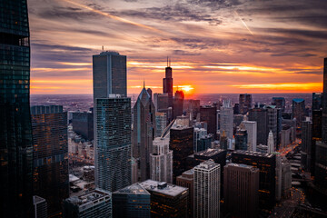 city skyline at sunset