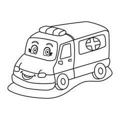 Ambulance Car Cartoon Illustration Vector Coloring Page