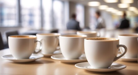 Fototapeta premium Cups of coffee on the office table background
